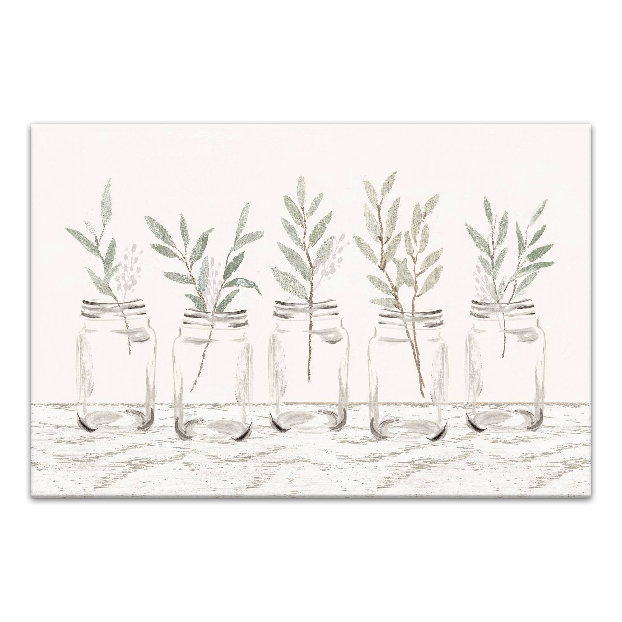 Greenery In Mason Jars 30" x 20" Canvas Wall Art